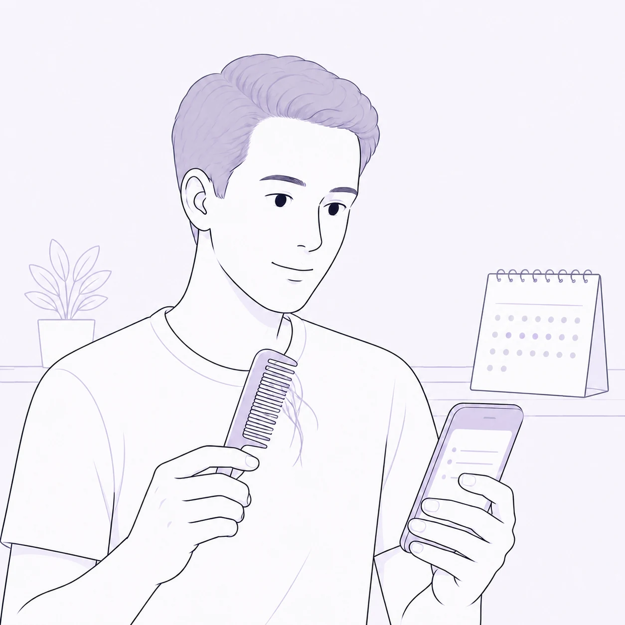 Illustration of a person recording a shedding observation with a comb and calendar