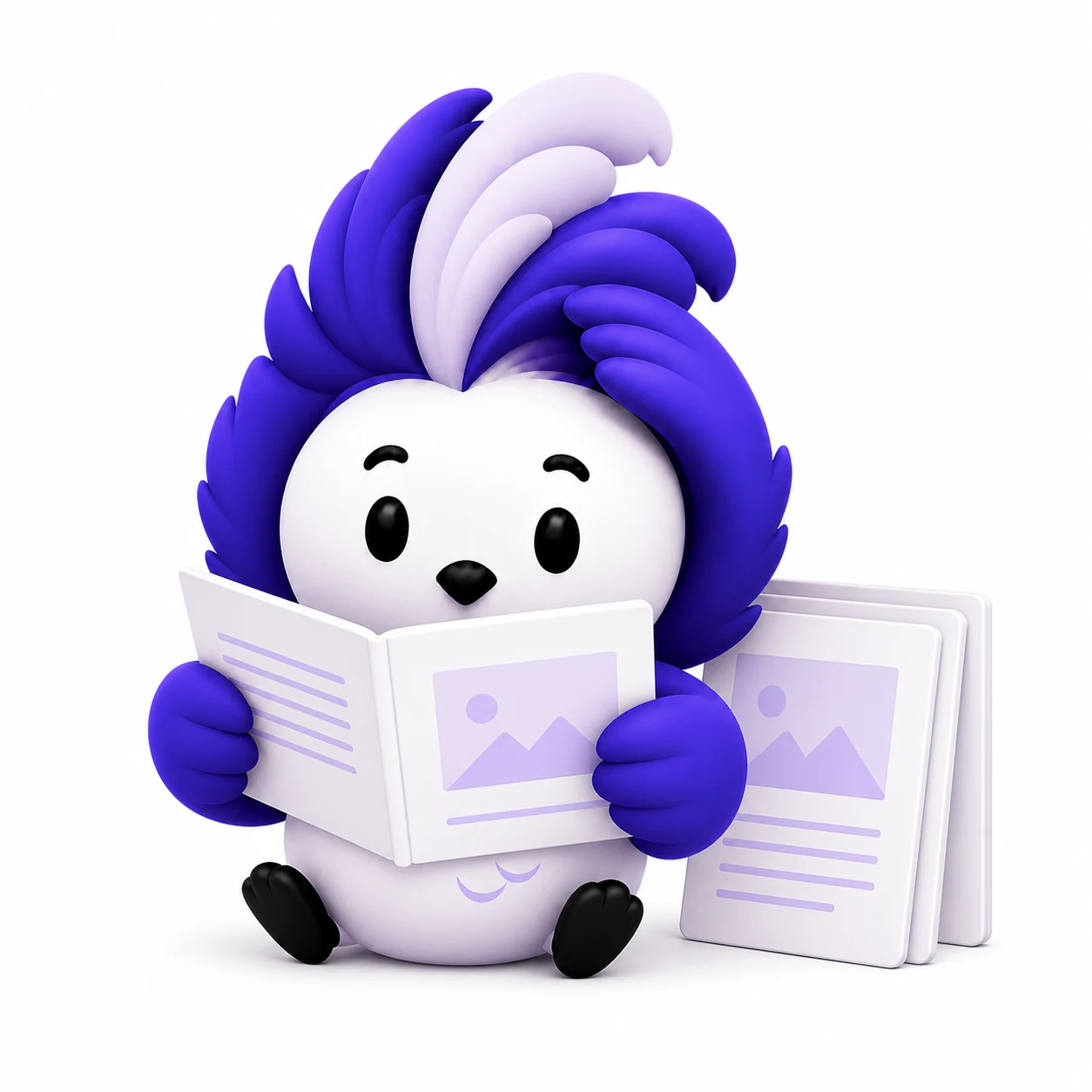Plume reading beside a small library of hair loss guides
