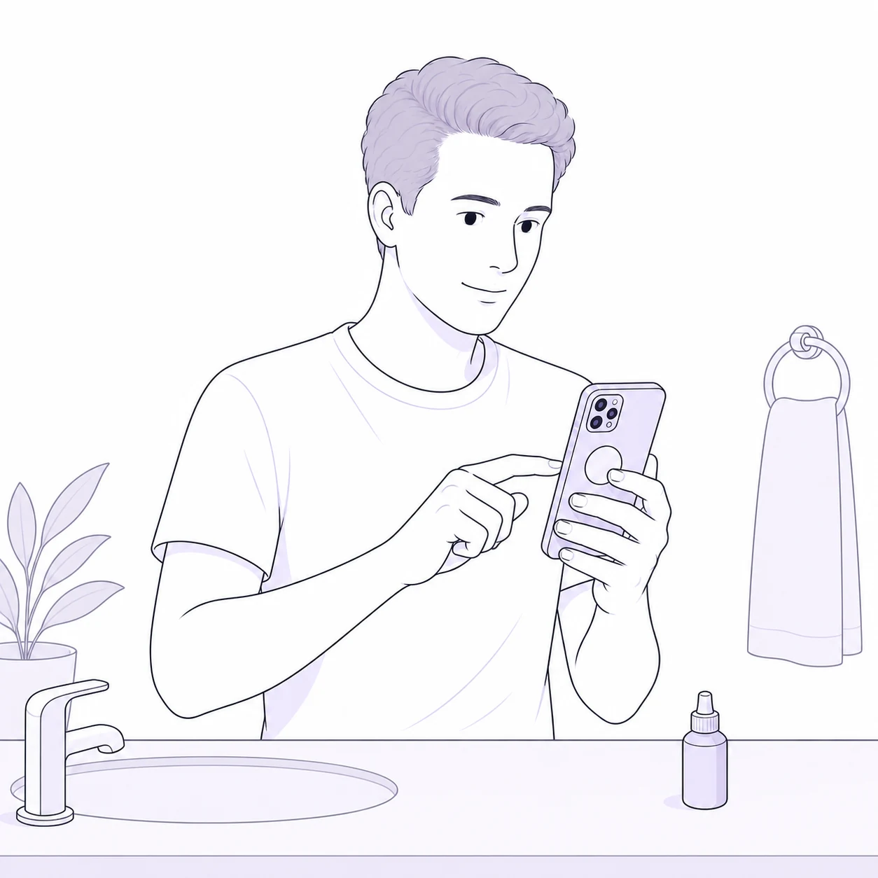 Illustration of a man recording a routine entry beside a closed topical bottle