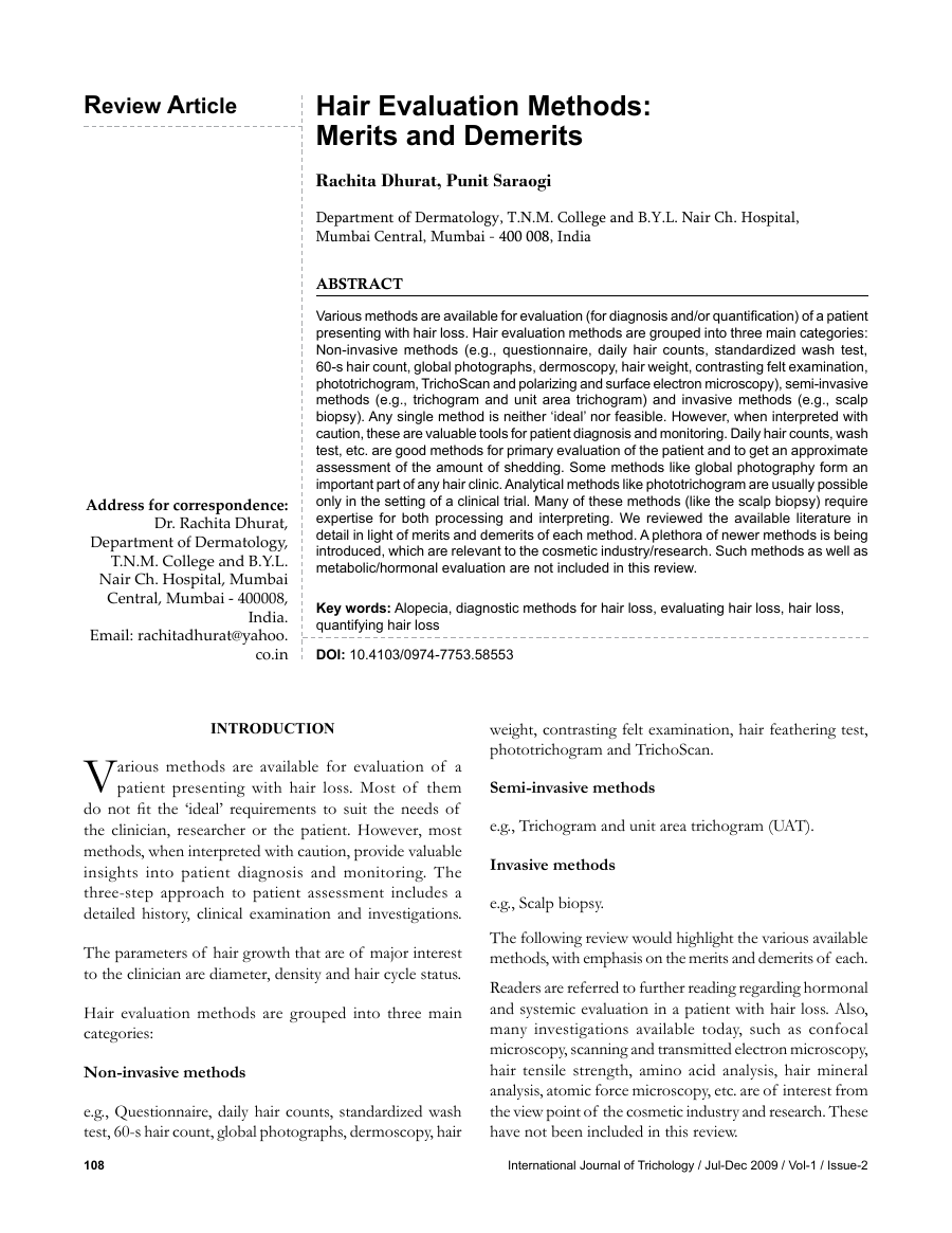 First page of Hair Evaluation Methods: Merits and Demerits