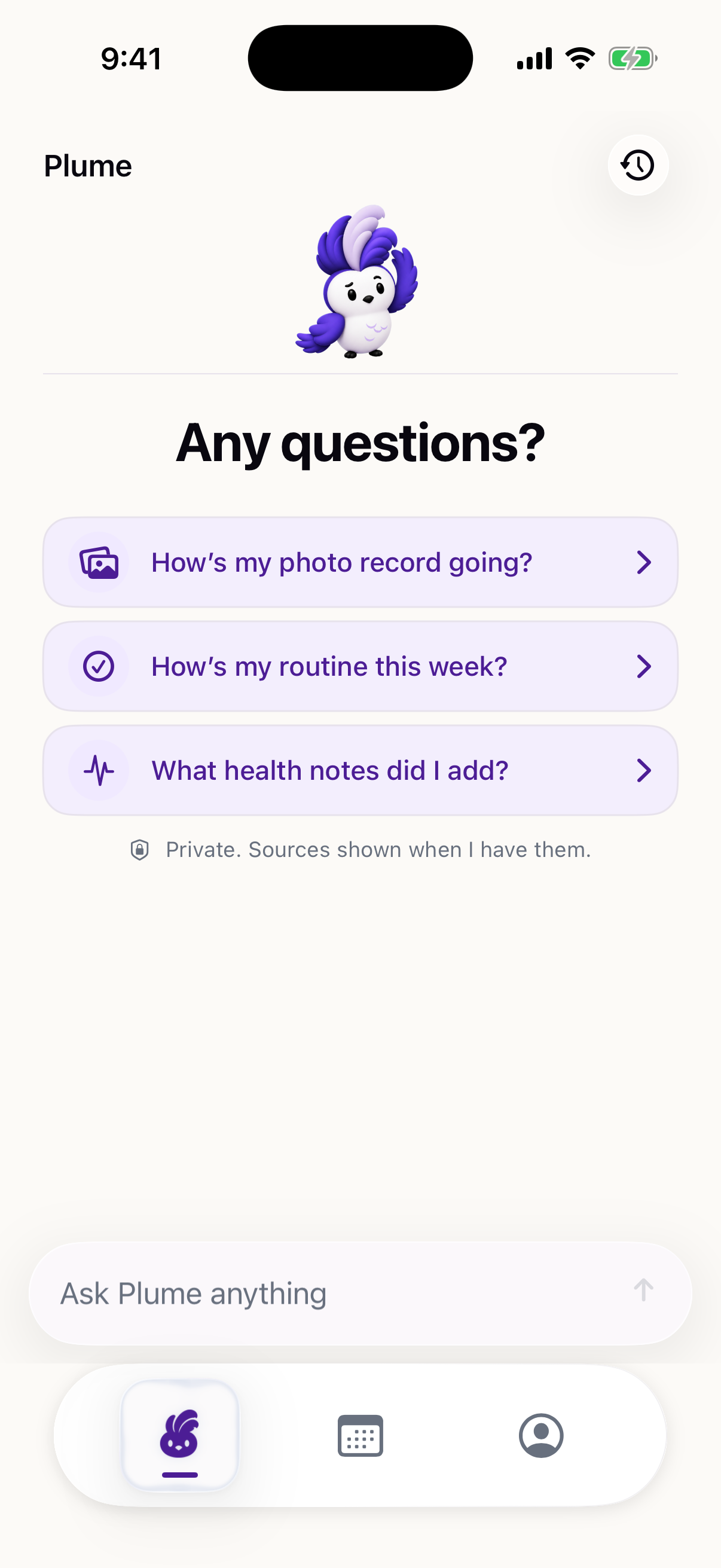 The assistant screen in the current Plume iPhone app