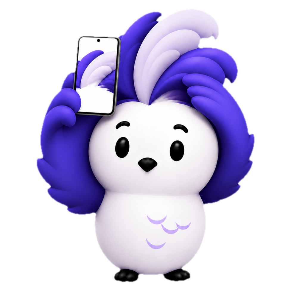Plume holding a phone